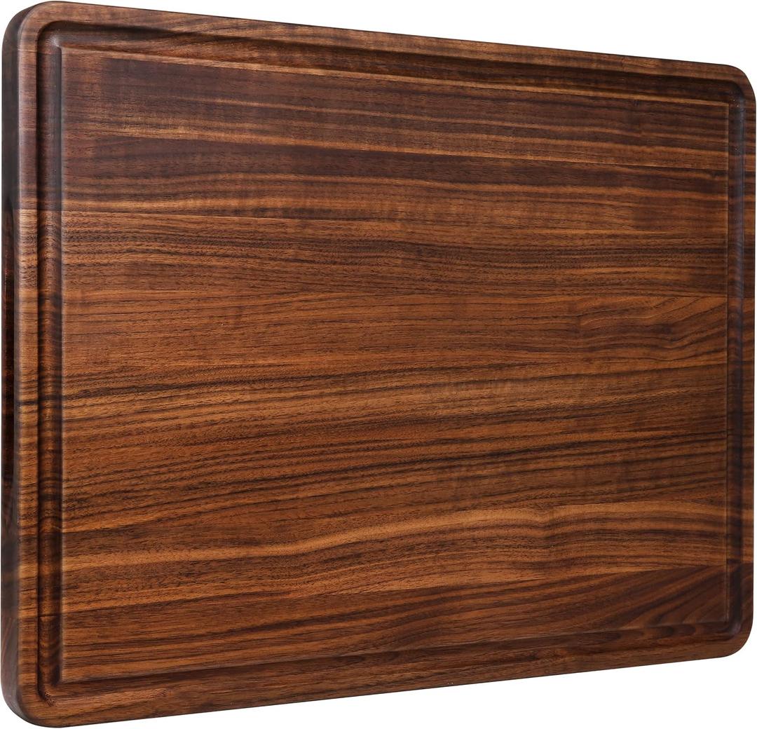 AZRHOM XL Large Walnut Wood Cutting Board for Kitchen 20x15 (Gift Box) with Juice Groove Handles Non-slip Mats Thick Reversible Butcher Block Chopping Board (20"L x 15"W)