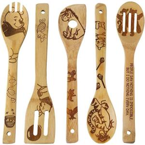 Generic Wooden Spoon Set For Cooking 6-piece- Natural Bamboo Utensils- Eco-freindly Kitchen Accessories & Organic Food cooking Utensils-Best For Women in Kitchen Tools, Small, Winnie the bear