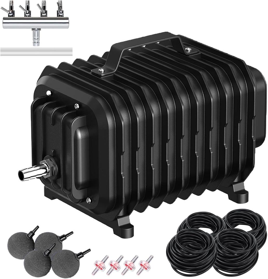 Pond Aerators for Outdoor Ponds, Air Pump for Pond up to 2500 Gallons, Complete Koi Fish Pond Aeration Kit, Oxygenation Bubbler Pump with Air Stones Airline Tubing Check Valves
