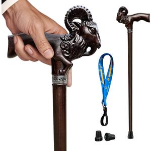 Hand Carved Wooden Cane Ultra Lightweight 0.88 lbs Support up to 500 lbs Walking Cane for Men and Women High-end Solid Wood Canes for Seniors with 3 Tips for City Trekking Daily Use (Chestnut Brown)