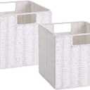 Vagusicc Wicker Storage Basket, Set of 2 Hand-Woven Storage Baskets for Organizing, Foldable Cube Storage Bins, 11 Inch Wicker Storage Baskets for Shelves and Decor, Square Closet Organizer, White
