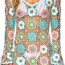 FAIRY SEASON Women's Crochet Beach Cover Up Dress Boho Bell Sleeve 3D Camellia Embroidery for Vacation, Pool Party, Large