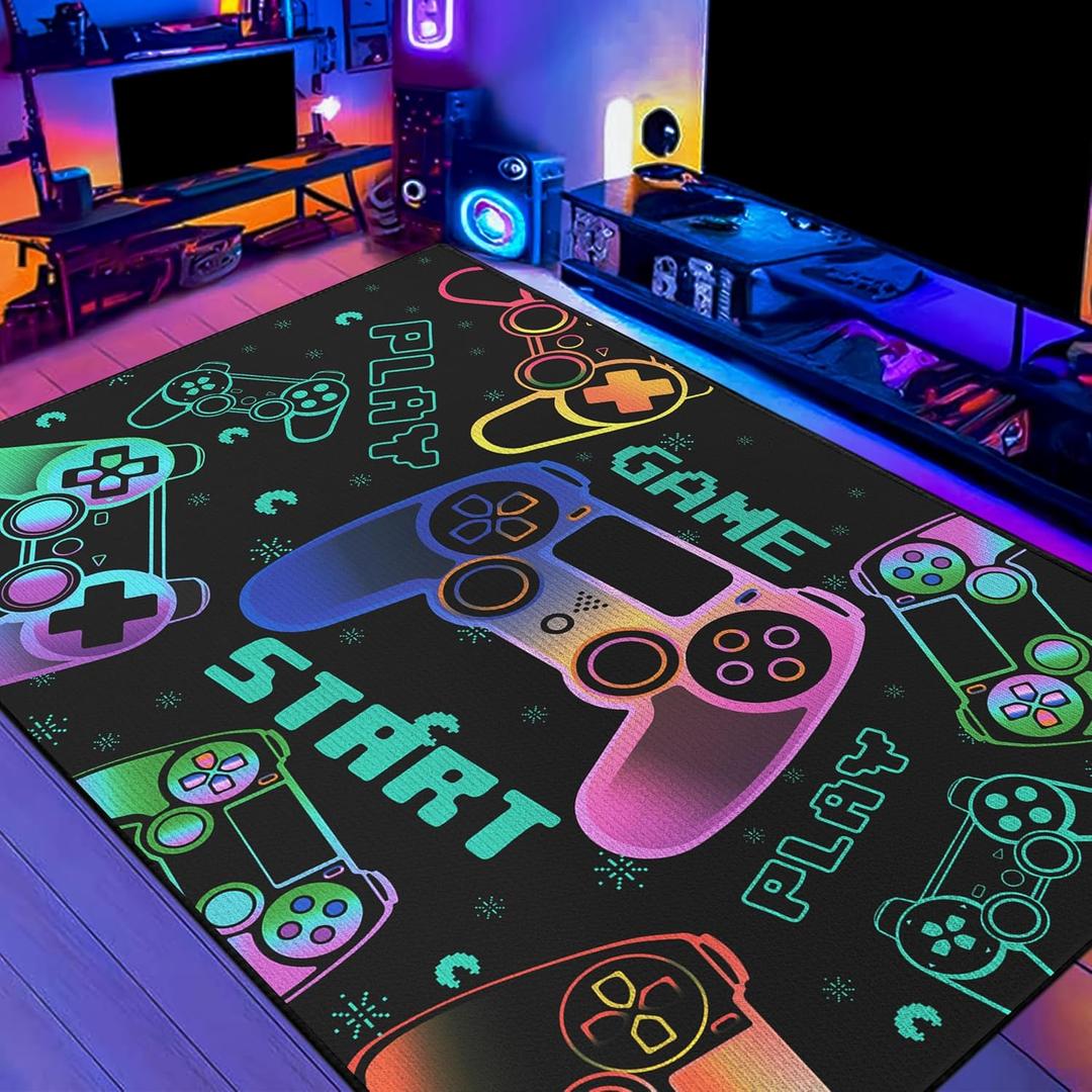 Play Gaming Rug for Bedroom Gamer Mat Gamepad for Boys Room 2x3 for Playroom Decor Washable (Game01)