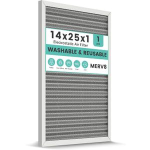 14x25x1 HVAC Furnace Air Filter, Lasts a Lifetime, Washable Reusable, Electrostatic Air Filter The Last Time You Buy, Breathe Safely at Home or Office, Merv 8