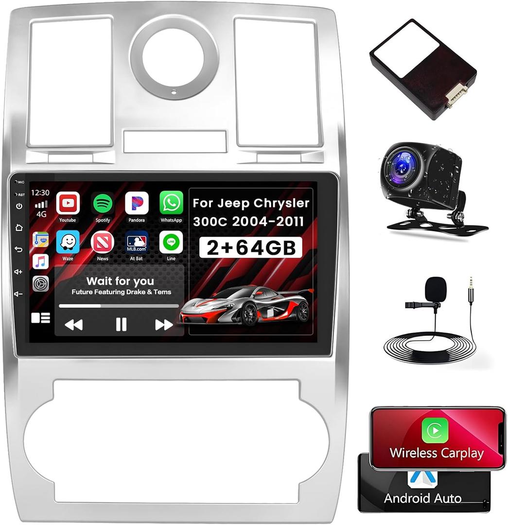 2+64G Car Stereo for Jeep Chrysler 300C 2004 2005 2006 2007 2008 2009 2010 2011 Android 13 Carplay Radio Touch Screen 9'' Android Auto AHD Backup Camera Bluetooth GPS WiFi FM RDS 2+64G Car Stereo for Jeep Chrysler 300C 2004 2005 2006 2007 2008 2009 2010 2011 Android 13 Carplay Radio Touch Screen 9'' Android Auto AHD Backup Camera Bluetooth GPS WiFi FM RDS