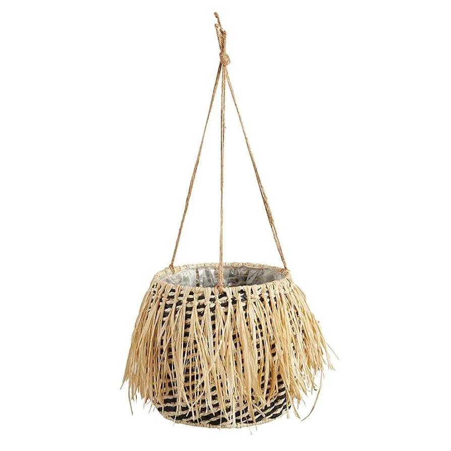 47th & Main Hanging Flower Basket Indoor Planter Pot, 8.5" Dia x 9" H, Raffia