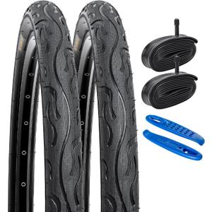 YUNSCM 2-PCS 26" Road Bike Tires 26 x 2.125/57-559 and 26" Heavy Duty Bike Tubes Schrader Valve Compatible with 26x2.0 26x2.10 26x2.125 26x2.15 Bike Bicycle Tires and Tubes (Y-696)