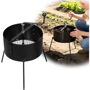Rotary Soil Sifter for Gardening, Heavy Duty Metal Garden Sifter with Easy Crank Handle, 21 Inch Compost Sieve for Dirt, Rock 0.5/0.6/0.7 Inch Mesh