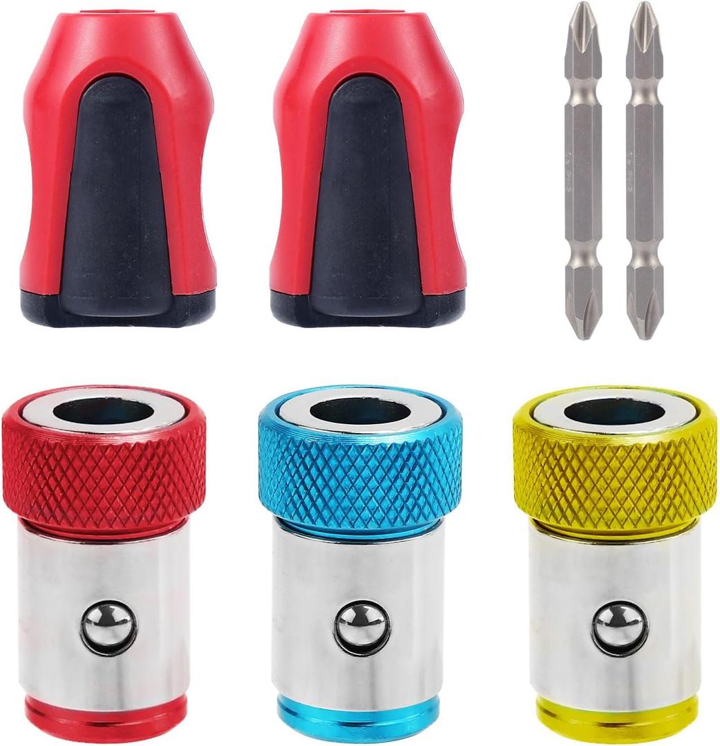 7pcs Magnetic Screw Ring Holders, 3 Screwdriver Head Magnetic Ring 2 Ph2 Screwdriver Bits & 2 Magnets Detachable Magnetic Screwdriver Ring for 1/4 Inch Hex Screwdriver & Power Bits