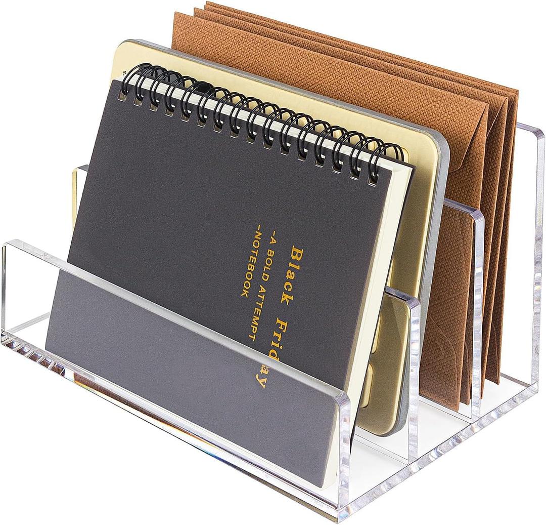 Acrylic Mail Organizer File Sorters for Desk,3-Section Laddered Desktop Vertical Letter Holder,Desk Organizer Workspace Organizer