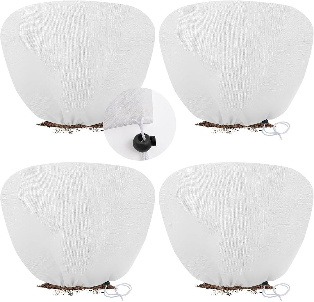 ANGAR 4 Pack Plant Covers Freeze Protection for Winter, 2.2oz/yd (23.6" X 39.4") Shrub Plant Protection Bags with Drawstring, Plant Frost Protection Covers for Outdoor Garden Rose Bush Plants, White