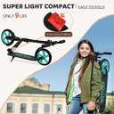 Kick Scooter for Ages 6+,Kid, Teens & Adults. Max Load 240 LBS. Foldable, Lightweight, 8IN Big Wheels for Kids, Teen and Adults, 4 Adjustable Levels. Bearing ABEC9 (Aquas)
