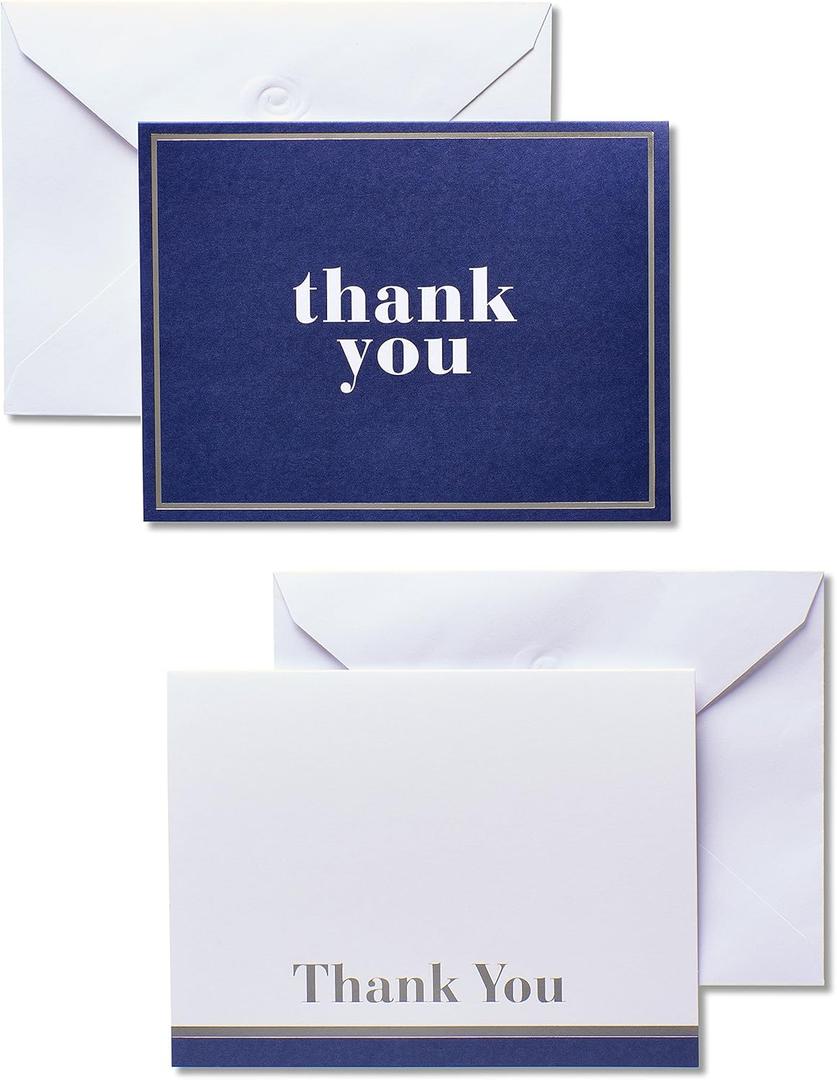 American Greetings Thank You Cards with Envelopes, Blue and White (50-Count)