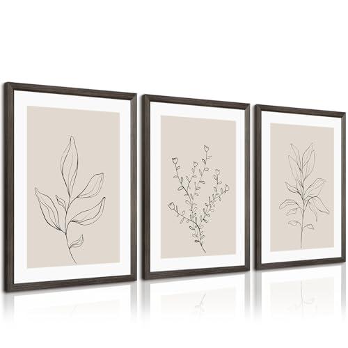 Botanical Wall Art Decor Neutral Wall Decor Boho Beige Canvas Wall Art Botanical Minimalist Pictures Neutral Prints Beige Posters Boho Artwork for Room Bedroom 12x16x3 Inch Wood Framed