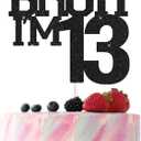 Bruh I'm 13 Cake Topper,Funny 13th Birthday Party Decorations,Bro I'm 13 Happy 13th Birthday Cake topper for girls, Black Glitter 13 Birthday Party Decorations For boy
