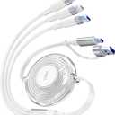 100W Multi USB Charging Cable, 6-in-1 Retractable USB C/Lightning/Micro Multi Charger Cords for iPhones, iPads, MacBook, Tablets, Galaxy, Note & More - 4Ft/1.2M 5A Fast Charging, Portable, White