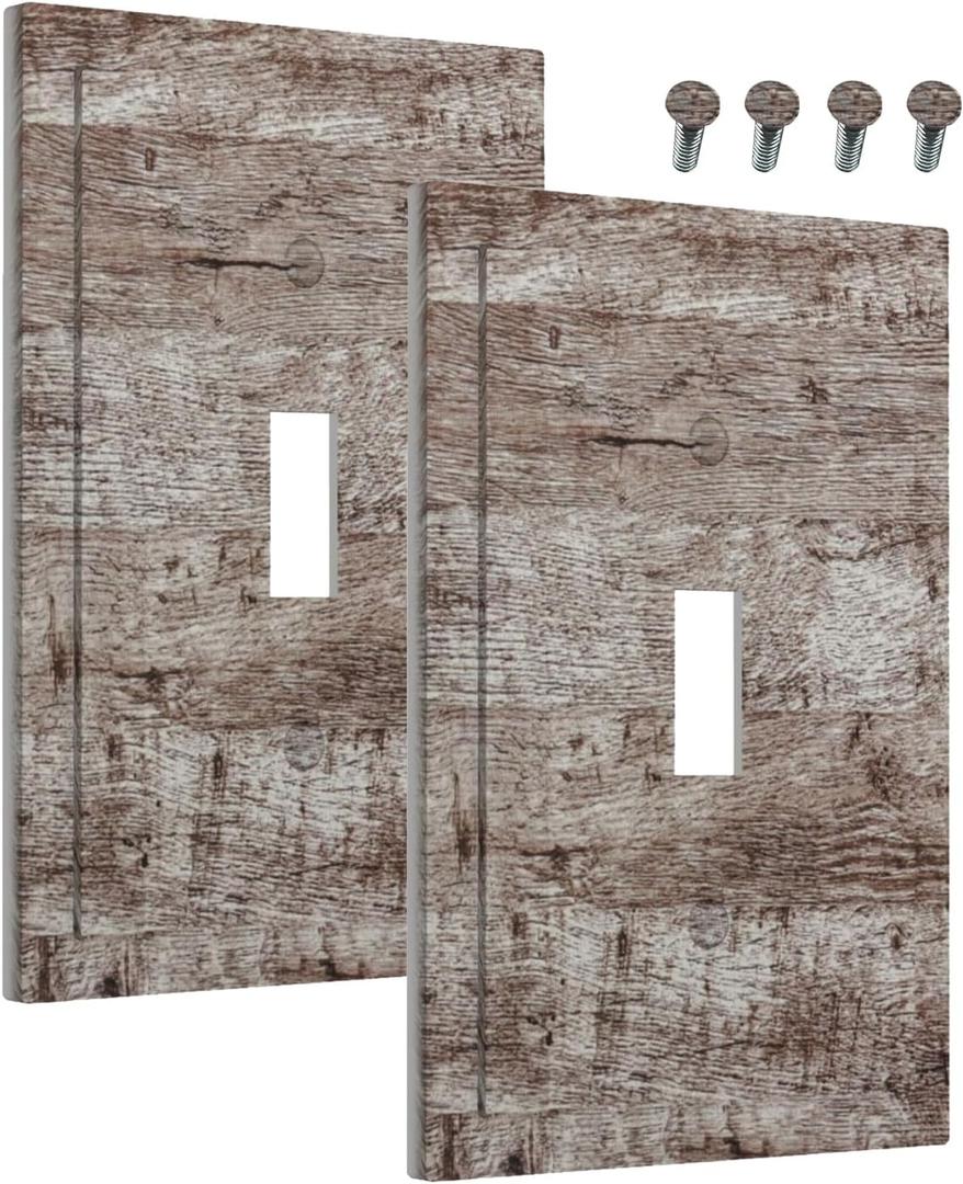 Decorative Light Switch Cover Dark Grey Brown Rustic Wood Plank 1 Gang Wall Plate Cover Single Toggle Outlet Covers Switchplate Electrical Faceplate for Farmhouse Cabin Decor（2Pack）