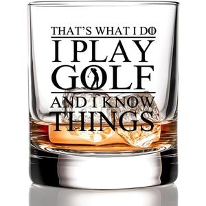 RZHV Thats What I Do I Play Golf And I Know Things Old Fashioned Whiskey Glass, Funny Father's Day Anniversary Birthday Gift for Men Husband Dad Uncle Grandpa Friends Coworkers Golf Lover (Black)