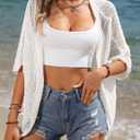 Women Crochet Cardigan Lightweight Thin Short Sleeve Casual Open Front Cardigan Cover (White, XL)