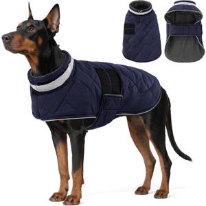 Dog Winter Coat Warm Padded Puppy Jacket Windproof Water Resistant Clothes for Small Medium Large Pets Christmas Sweater Outfit Vest (Dark Blue, 2XL)