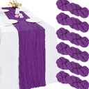 6 Pack Purple Cheesecloth Table Runner 10FT Cheese Cloth Boho Gauze Fabric Table Runner 35 x 120 Inch Rustic Sheer for Spring Holiday Wedding Baby Shower Party Decoration(Purple), 6 Pcs - 10 Ft