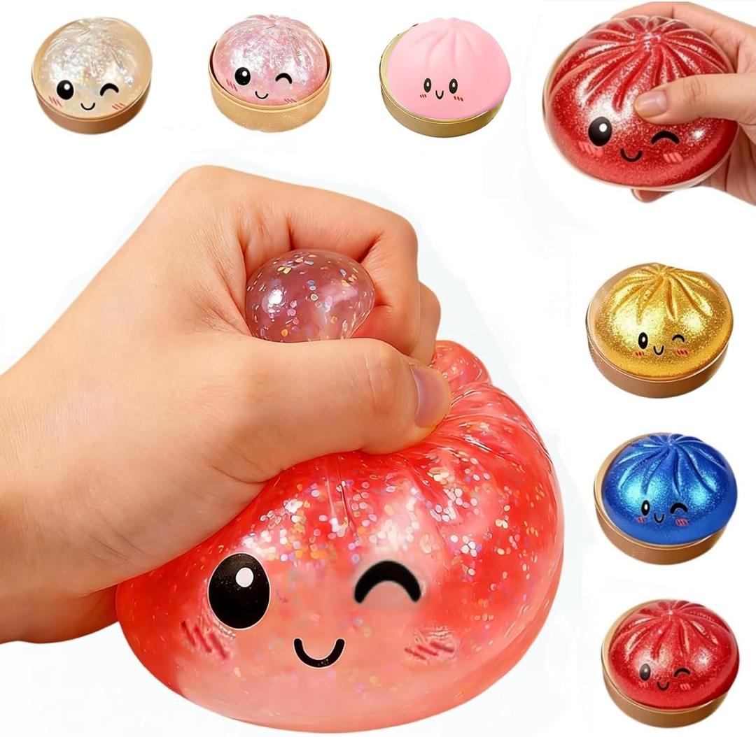 2026 New Version Glitter Dumpling,Dumpling Squishy, Rainbow Dumplings, Cute Anxiety Relief Fidget , Soft Squeeze Decompression Dough for Adults (Glitter Red)