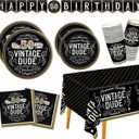 50th Birthday Party Supplies Paper Plates Napkins Cups Tablecloth Banner for Men Black and Gold 50th Birthday Decorations Serve 25
