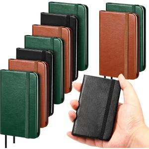 Qeeenar 10 Pcs Hardcover Leather Pocket Notebook 4 x 2.5 Inch Small Notebook 50 Sheets Hardcover Mini Notepad Tiny Lined Journal for Office Home School Writing Supplies (Black,Brown,Green)