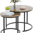 Garden 4 you Nesting Coffee Table, 23.6" Round Coffee Table Set of 2, Wooden Nesting Table Set with Metal Frame, Side Tables for Living Room Bedroom Balcony, Brown