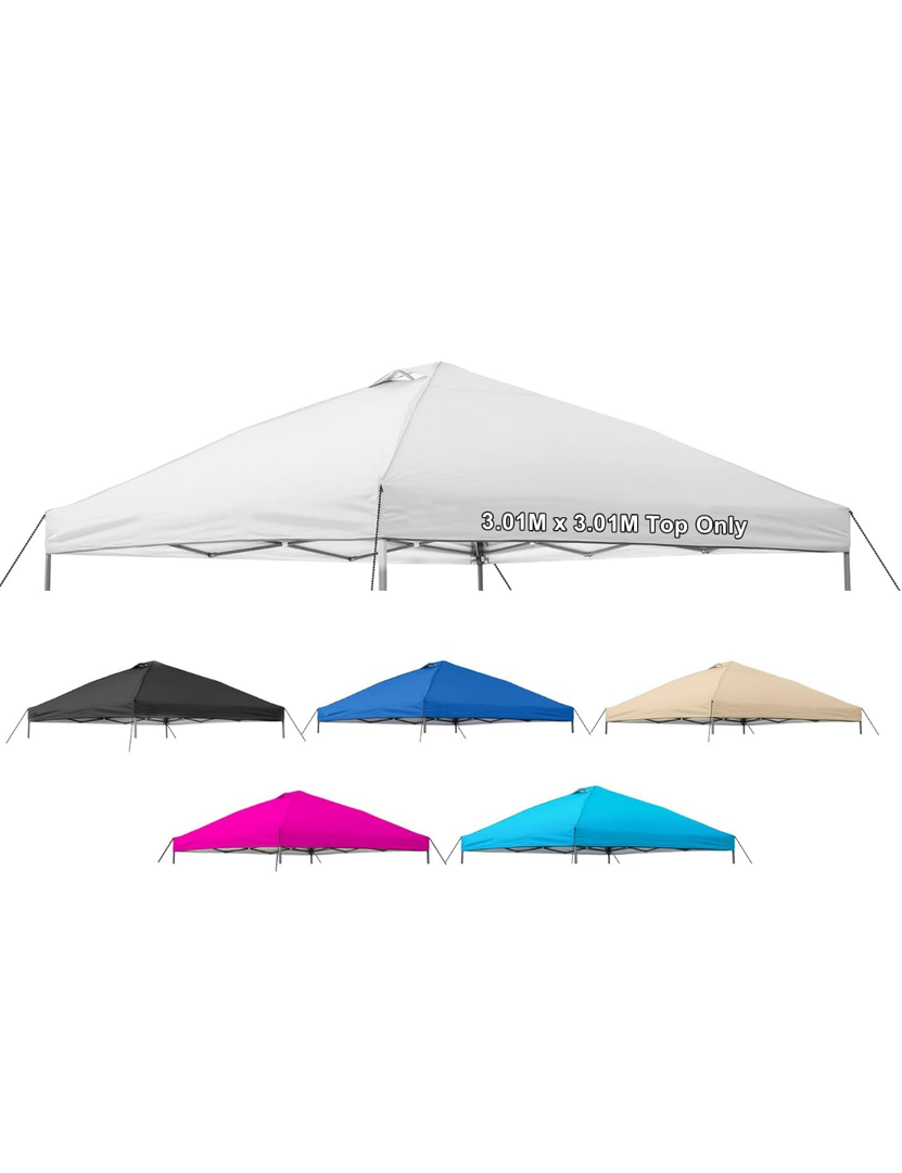 10x10 Canopy Replacement Top Cover,Pop Up Canopy Tent Top with Air Vent Ropes, Waterproof Sunshade Silver Coated Oxford Cloth for Outdoor Garden Patio Picnic Camping(Top Only,301 * 301cm)
