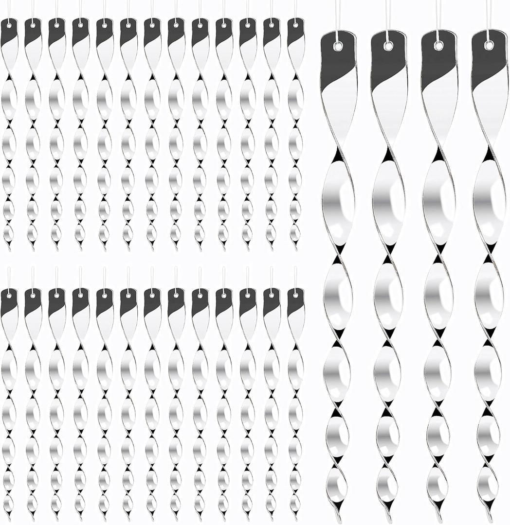 Hausse 30 Pack Bird Deterrents for Outside, Bird Repellent Hanging Silver Plastic Reflectors Scare Rods, Garden Decorative Reflective Scare Birds Away, Like Woodpeckers, Pigeons and Geese