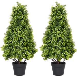 2.5ft Artificial Boxwood Topiary Trees, 30'' UV Resistant Faux Plants for Outdoor Planter, Front Porch Decor, Set of 2