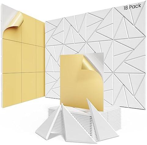18 pack Acoustic Panels With Self-Adhesive, 12"X 12"X 0.4"Sound Proof Foam Panels, Sound Panels High Density, Soundproof Wall Panels for Home Studio Office-White