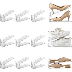 12 Pack Shoe Slots Organizer Adjustable Level Shoe Stacker Holder Storage Space Saving Sneakers Display Tray Rack for Closet (Transparent)