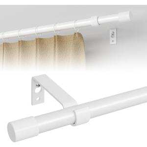 White Curtain Rods 120 inch, Adjustable Curtain Rods for Windows 66 to 120, Single 5/8 inch Diameter long Drapery Rod Set with Brackets, Easy Install