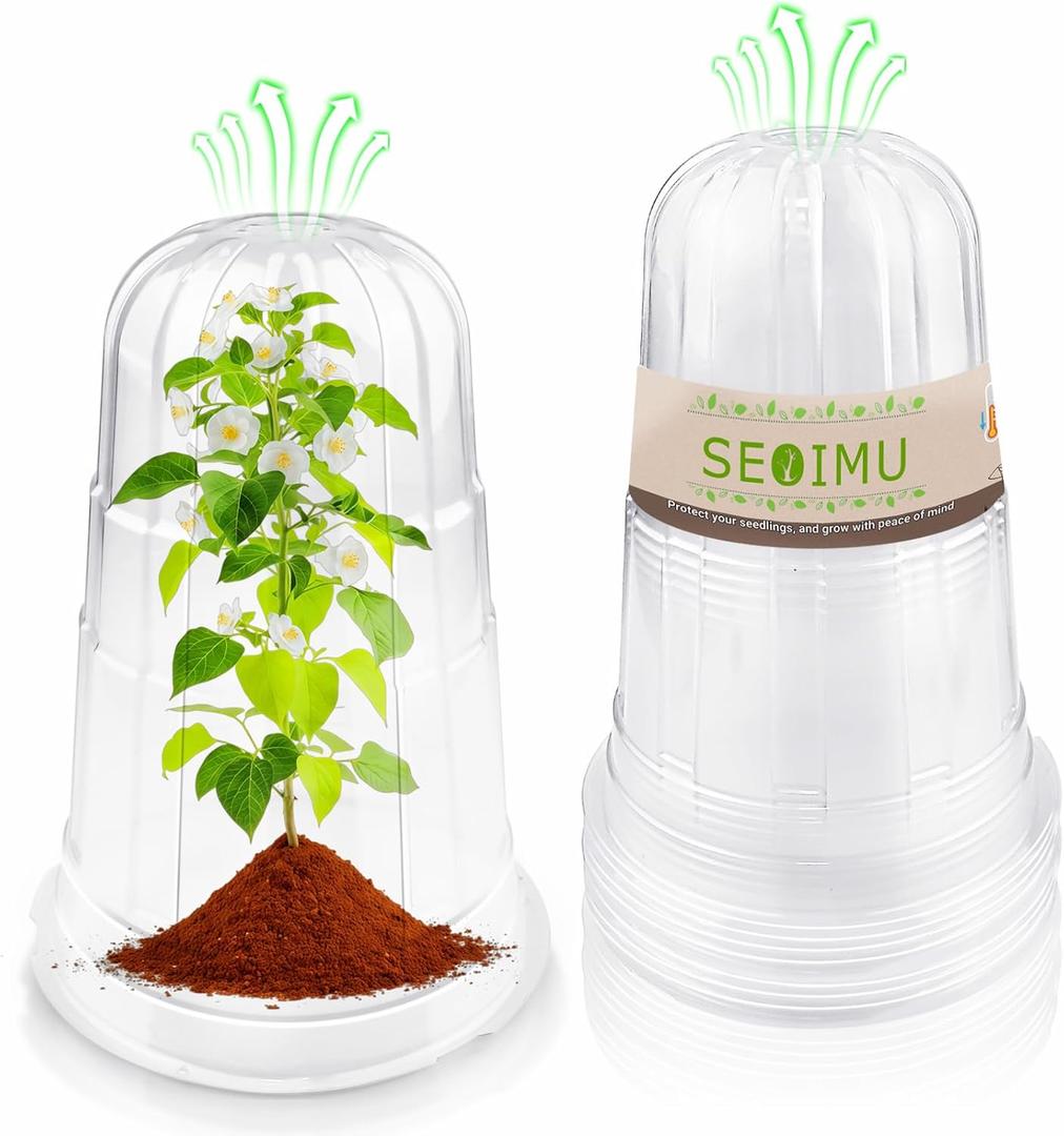 10 Pcs Upgraded Transparent Garden Cloches for Plants, Reusable Plant Covers, Plant Protectors from Animals for Garden Plants, Plant Covers Freeze Protection, Compatible with Slug Collar (Medium)