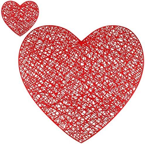 Eaasty 8 Sets Valentine's Day Placemats and Coaster Red Heart Place Mats Love Coaster 15 inch Metallic PVC Washable Valentines Day Table Decoration Valentine's Table Mats for Wedding Anniversary Party