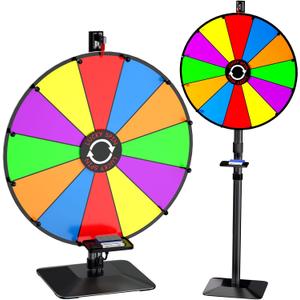 24 Inch Prize Wheel, 12 Slots Color Spinning Prize Wheel for Tabletop or Floor, Spinning Wheels Dry Erase with Tray, Markers, Eraser, Roulette Wheel of Fortune, Spinning Wheel for Prizes Carnival