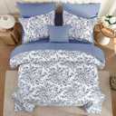 WONGS BEDDING Blue Floral Comforter Set King Size, 8 Pieces Flower Botanical Bed in a Bag Bedding Set, Soft Microfiber Comforter, Sheets, Pillowcases & Shams (90"x104")