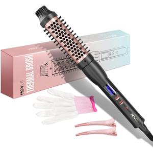 Thermal Brush Heated Round Brush: 2 in 1 Hot Hair Comb with 9 Temp Settings for Straighten and Curly Hair - Voluming Styler Tool Can Straighten, Smooth, Travelling(Black)