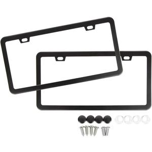 SunplusTrade License Plate Frame Black Matte Powder Coated Aluminum with Screw Caps (2 Pieces)