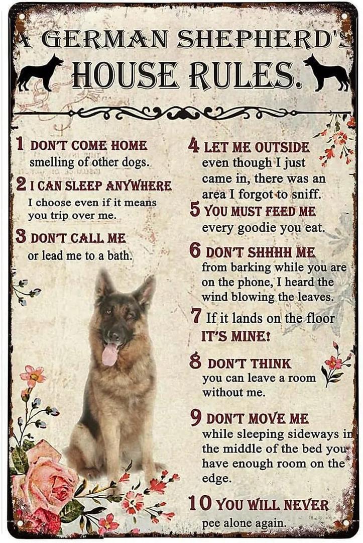 Vintage German Shepherd House Rules Aluminium Metal Tin Sign 8x12 Inch Home Poster Bar Pub Decor
