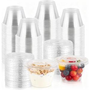 GGOLDMER 100 Sets 7 oz Clear Plastic Cups with Lids No Hole, Fruit Cups with Lids, Disposable Cup for Dessert, Parfait, Ice Cream, Yogurt, Pudding, Cake, Cold Drinks, Smoothie and Snacks