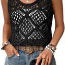 Imily Bela Womens Summer Crochet Tank Tops Knit Sleeveless Scoop Neck Sweater Vest Boho Hollow Out Cover Ups (M)