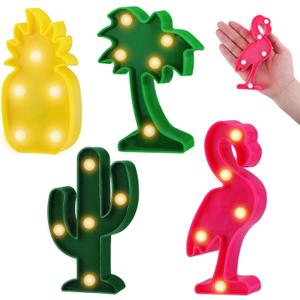 Bigmeta Hawaiian Party Decorations Lights - 4 Shapes Flamingo Cacti Pineapple Palm Tree Mini LED Sign Lamps for Summer Beach Tropical Party Decor Supplies