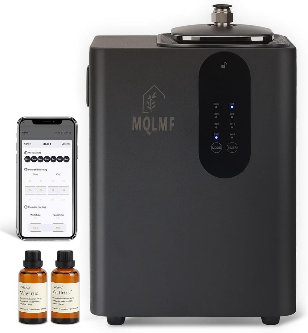 HVAC Diffuser Scent System Whole House - 6000 Sq Ft,Metal,Ultra Quiet,Safety Lock,Bluetooth App,Hotel Commercial Collection Diffuser Machine - Black