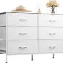 WLIVE Wide Dresser with 6 Drawers, TV Stand for 50" TV, Entertainment Center with Metal Frame, Wooden Top, Fabric Storage Dresser for Bedroom, Hallway, Entryway, White
