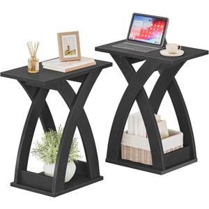 HOOBRO End Table Living Room Set of 2, Narrow Side Table for Small Spaces, Black 3 Tier End Table with Storage Shelf, X-Design Slim Nightstand Bedside Table, Living Room, Bedroom, Black BK356BZP201, 19.7"D x 11.8"W x 24"H