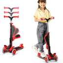 3 Wheel Scooter for Kids with Foldable Seat, Adjustable Handlebar Height, Lean-to-Steer Ride On Toy for Kids Ages 2+, Light-Up LED Wheels, Wide Anti Slip Deck, Indoor & Outdoor Use (Red)