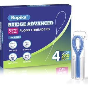2 x Bopika Floss Threaders Dental Floss for Braces, Bridges, and Implants 280 Count (Pack of 4)